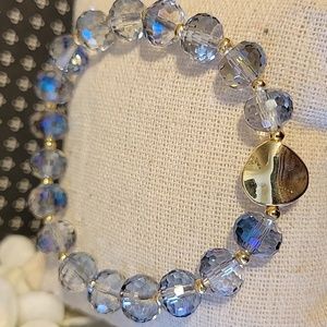 Lavender Blue AB Aurora Borealis Faceted Beaded Stretch Gold Tone Bracel…